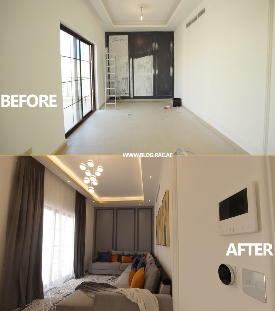before and after image of a home renovation project that involved carpentry work
