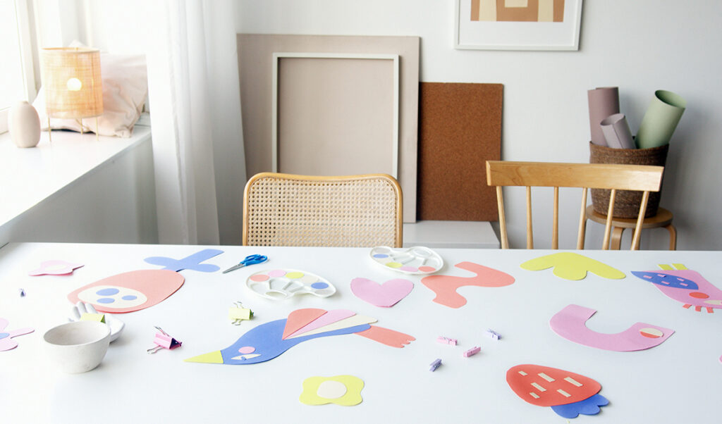 A creative learning space with art materials