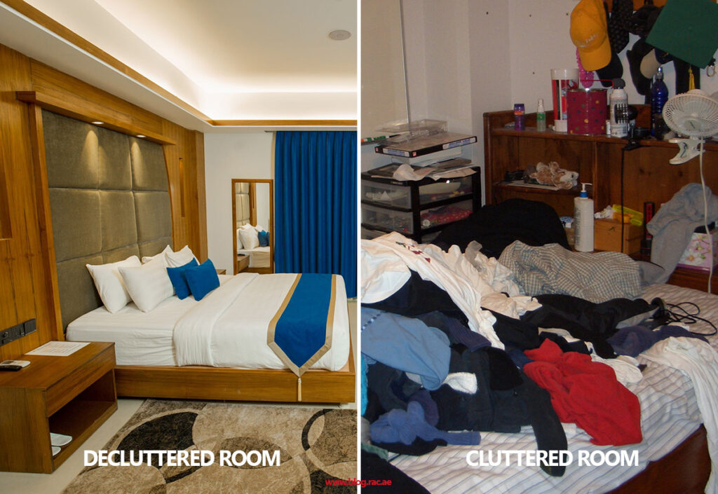 Cluttered room vs decluttered room