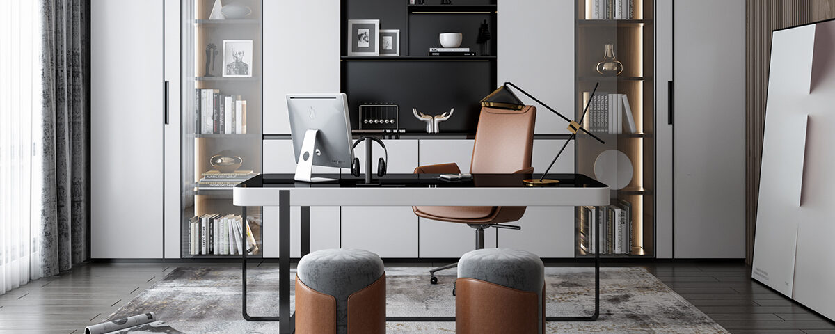 image of a well-organized and stylish home office setup with modern furniture