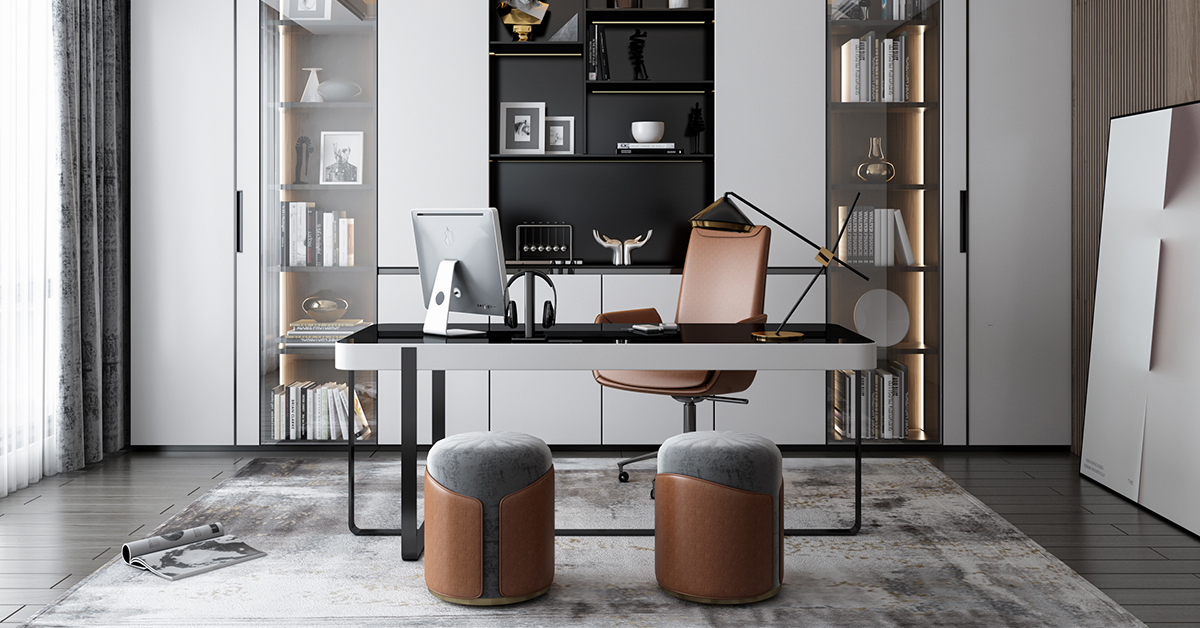 image of a well-organized and stylish home office setup with modern furniture