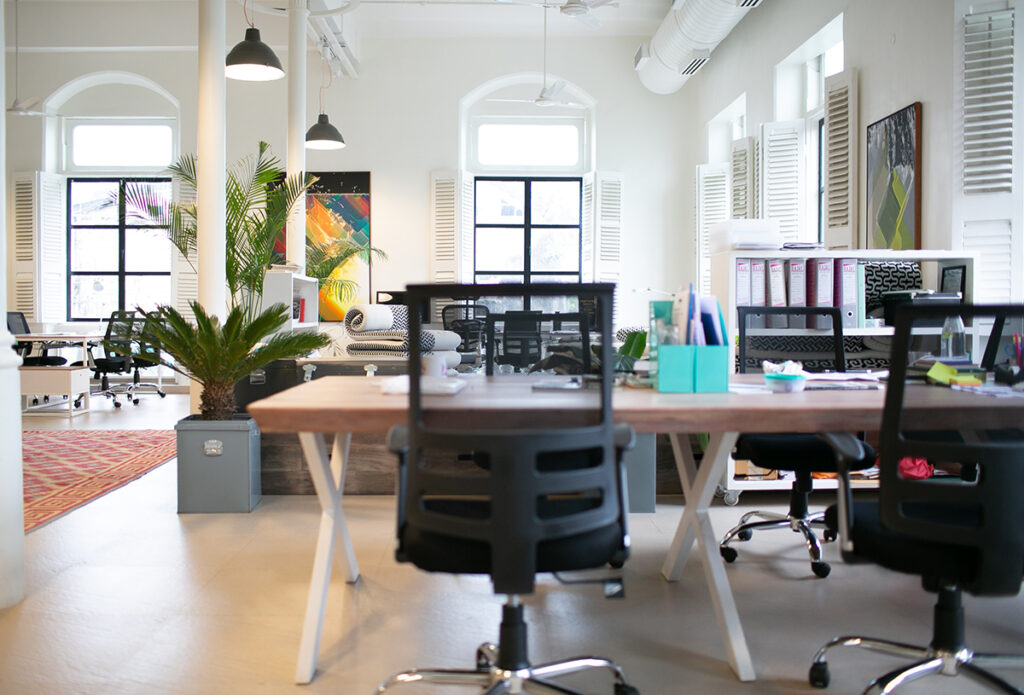 collaborative workspace with natural materials