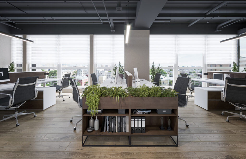 office environment with greenery