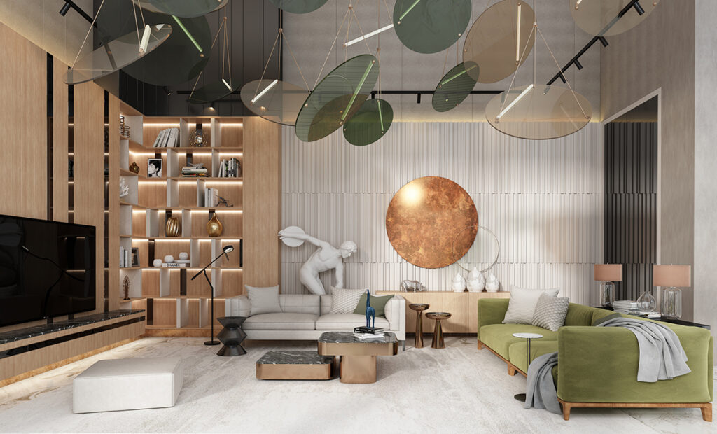 well-designed living room showcasing different interior design elements