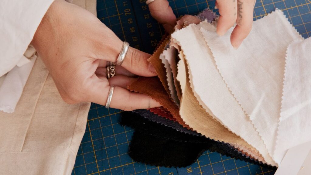 an image of an upholstery fabric selection process