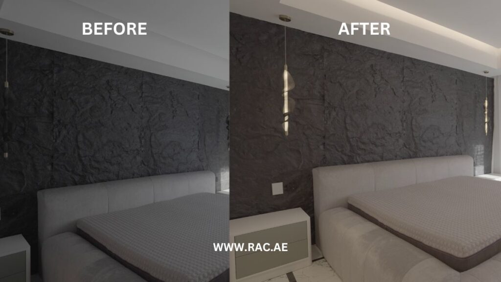before and after pictures of rooms improved with different lighting techniques