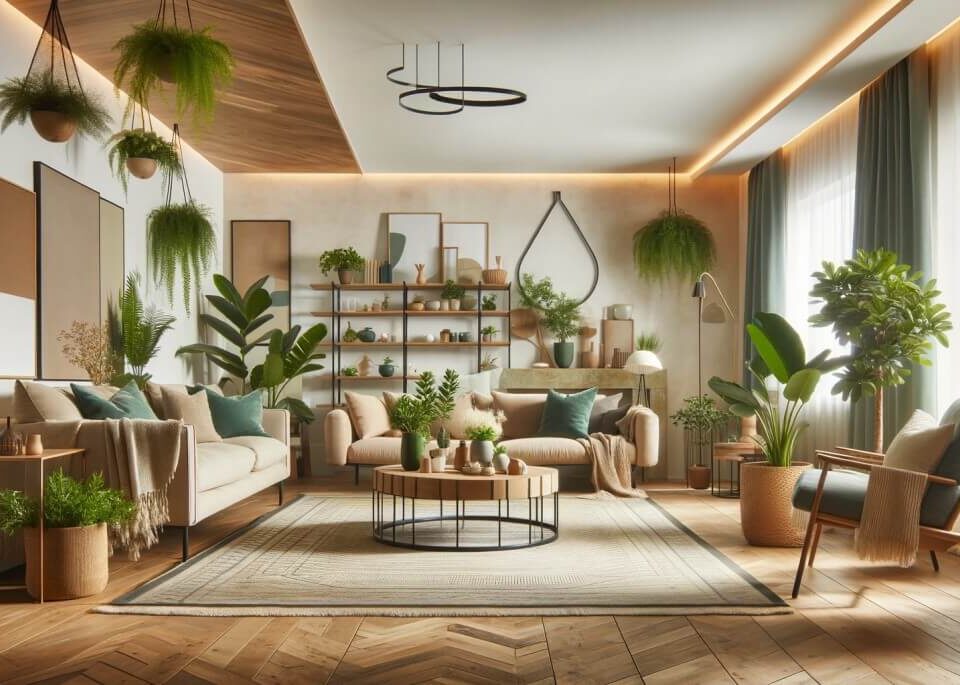 Trendy 2024 Interior Design Featuring Biophilic Elements and Earthy Colors