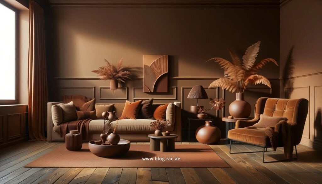 Sophisticated Living Room with Earthy Brown Tones and Textures