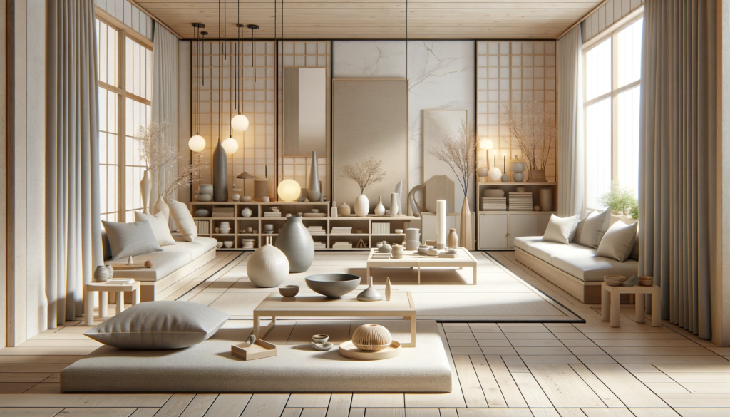 Beautifully arranged Japandi-style room showcasing key characteristics of minimalism and functionality