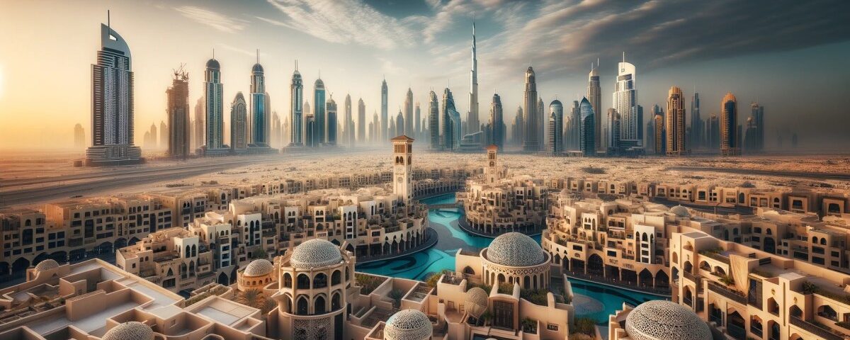 Panoramic view of Dubai skyline showcasing unique architecture, symbolizing innovative interior design project management.