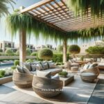 Elegant Outdoor Living Space in Dubai with Pergola and Comfortable Seating