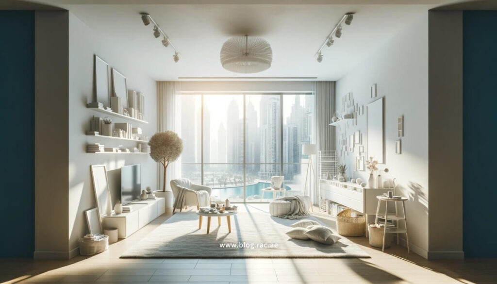 Clutter-free and well-lit apartment space in Dubai.