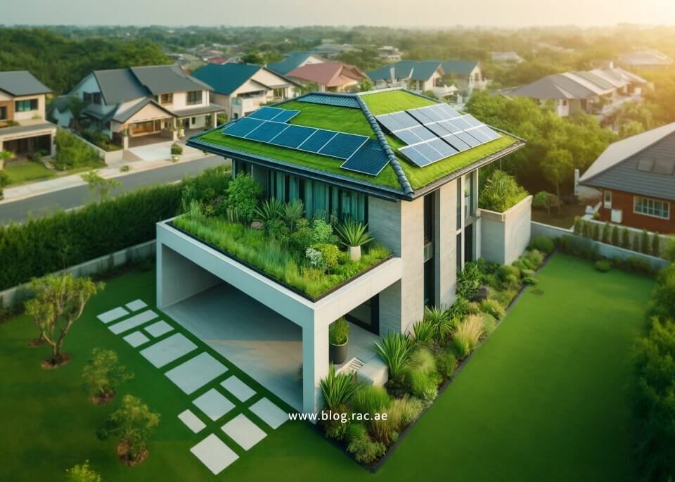 Eco-friendly home renovation with solar panels and green roof