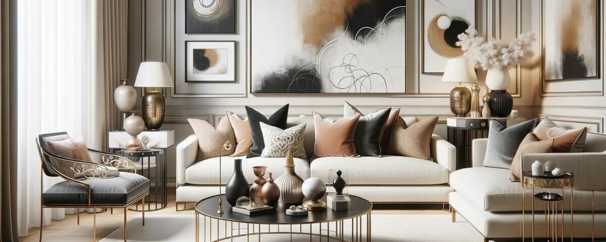 Artwork and accessories arranged in a beautifully decorated living room